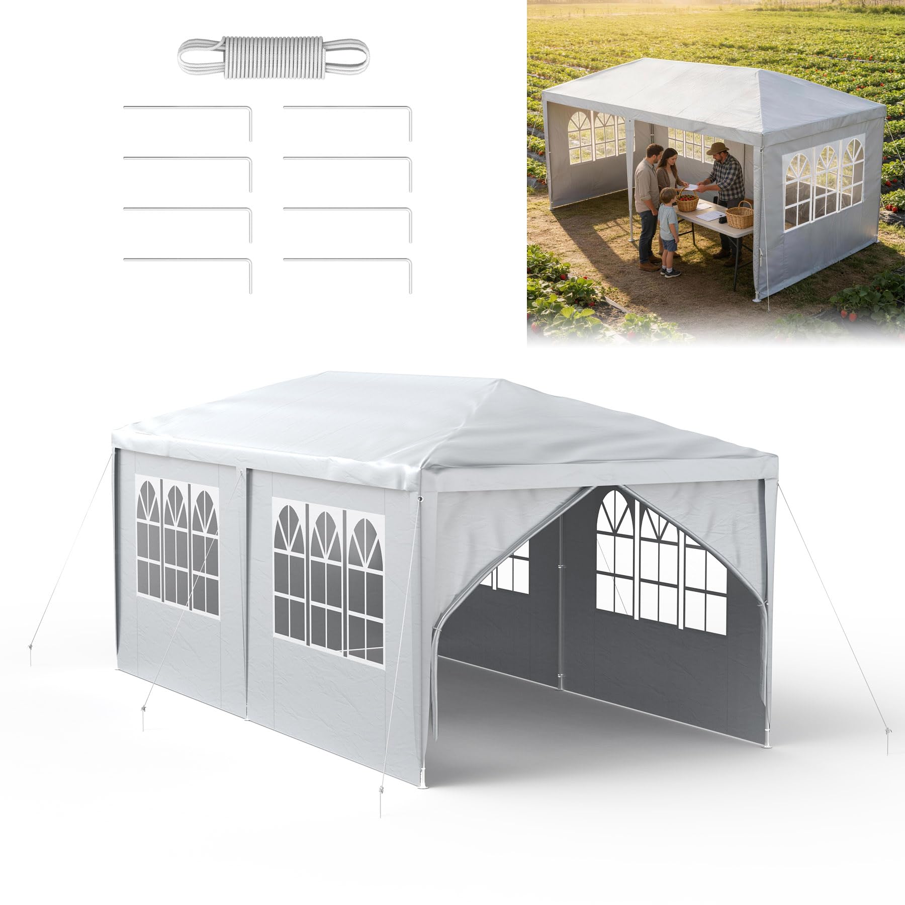 ACXIN Gazebo da giardino, 3 x 6 m, con 6 pannelli laterali, impermeabile, robusto telaio in acciaio, protezione solare e resistente alle intemperie, tessuto Oxford, gazebo da giardino o barbecue per