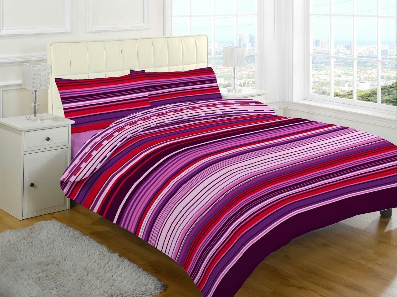 Goldstar Plum Goldstar® Stripes King Size Duvet Cover Bedding Set