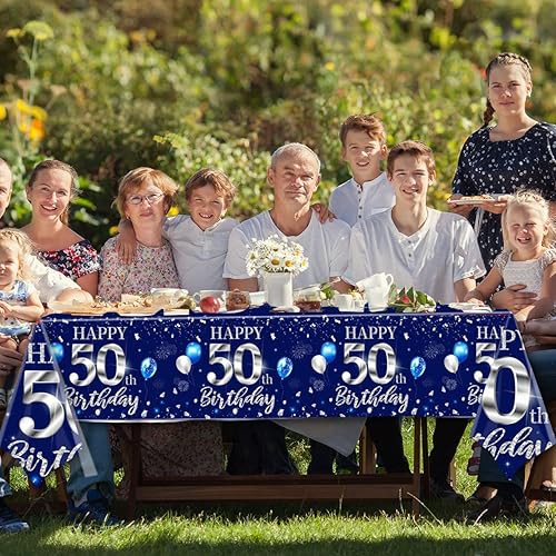Miniatura 36 de GREHUMOR Mantel de feliz cumpleaños de 3 piezas, color azul plateado, suministros para fiesta de cumpleaños 30, funda de mesa desechable de plástico