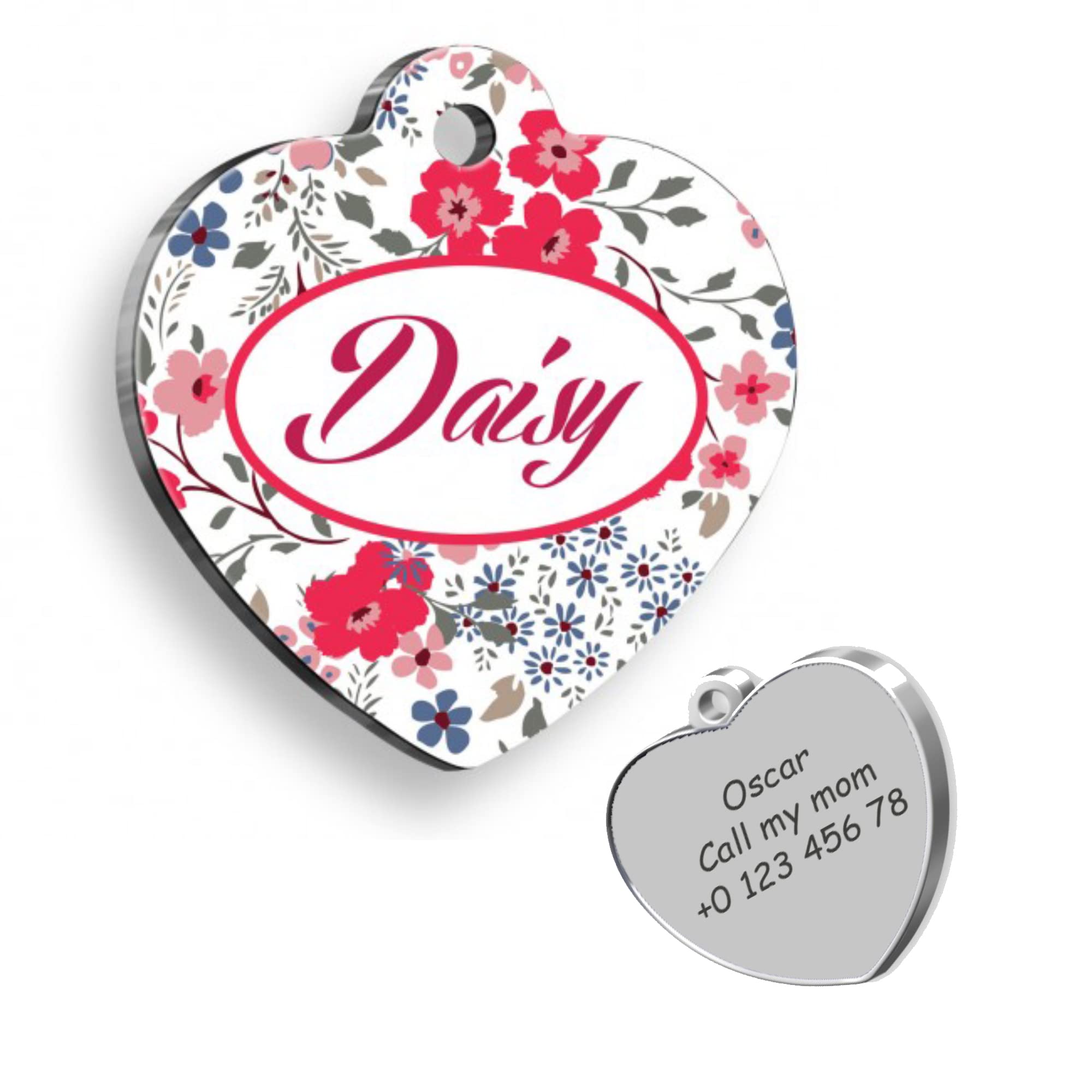 Flower Heart Personalized Dog Tag - Custom Name Tag - ID Tag for Dog & Cat - Customized Pet Tags - Dog Name Tag - Cat Name Tag - Engraved Dog Tag