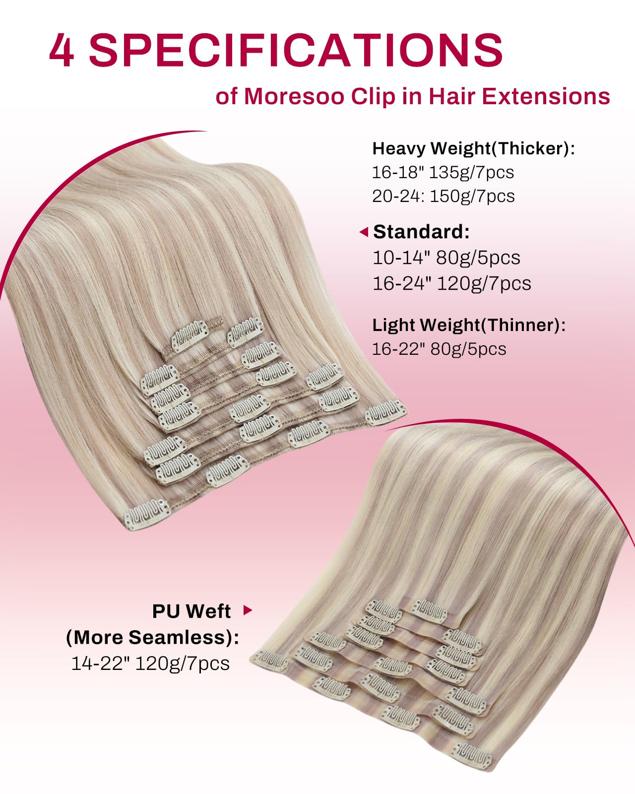 Moresoo Clip in Hair Extensions Real Human Hair Balayage Medium Brown and Blonde Real Hair Extensions Clip in Human Hair for Women Full Head 22 Inch 7pcs/120g #4/6/613 — view 15