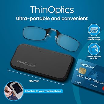 نظارات قراءة ThinOptics مع حافظة مدمجة عالمية - نظارات مستطيلة خفيفة الوزن للغاية قابلة للطي - أنف مثبت - قوة 1.00 1.50 2.00 2.50 مع تقنية Flex-Fit