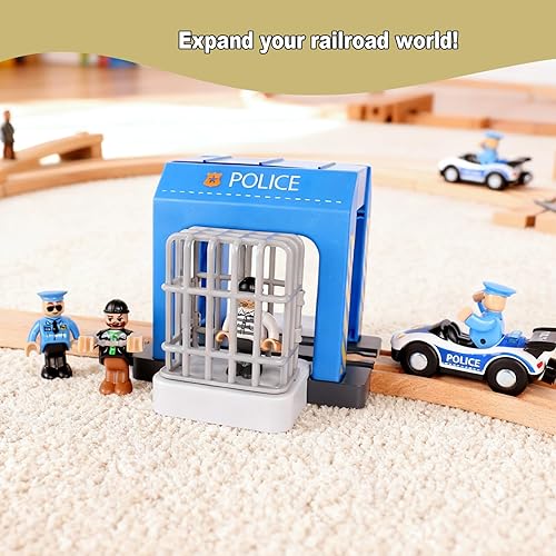 Miniatura 2 de Juego de juguetes de estación de policía, juego de tren de construcción de escenas de policía de la ciudad compatible con todas las vías de tren de