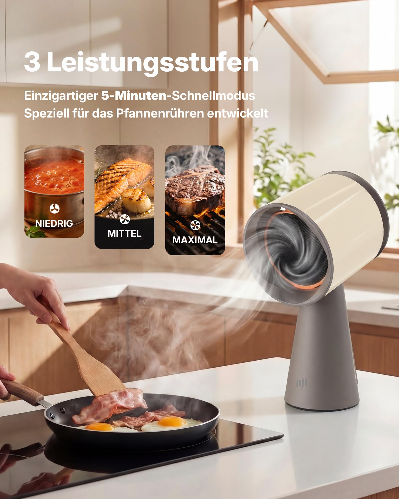 Upstreman Mini Dunstabzugshaube,Tragbare Abzugshaube mit 3 Geschwindigkeiten,Mobile Abzugshaube mit Austauschbarem Filter,für Steak Grillen BBQ Hot Pot Beige-HD06