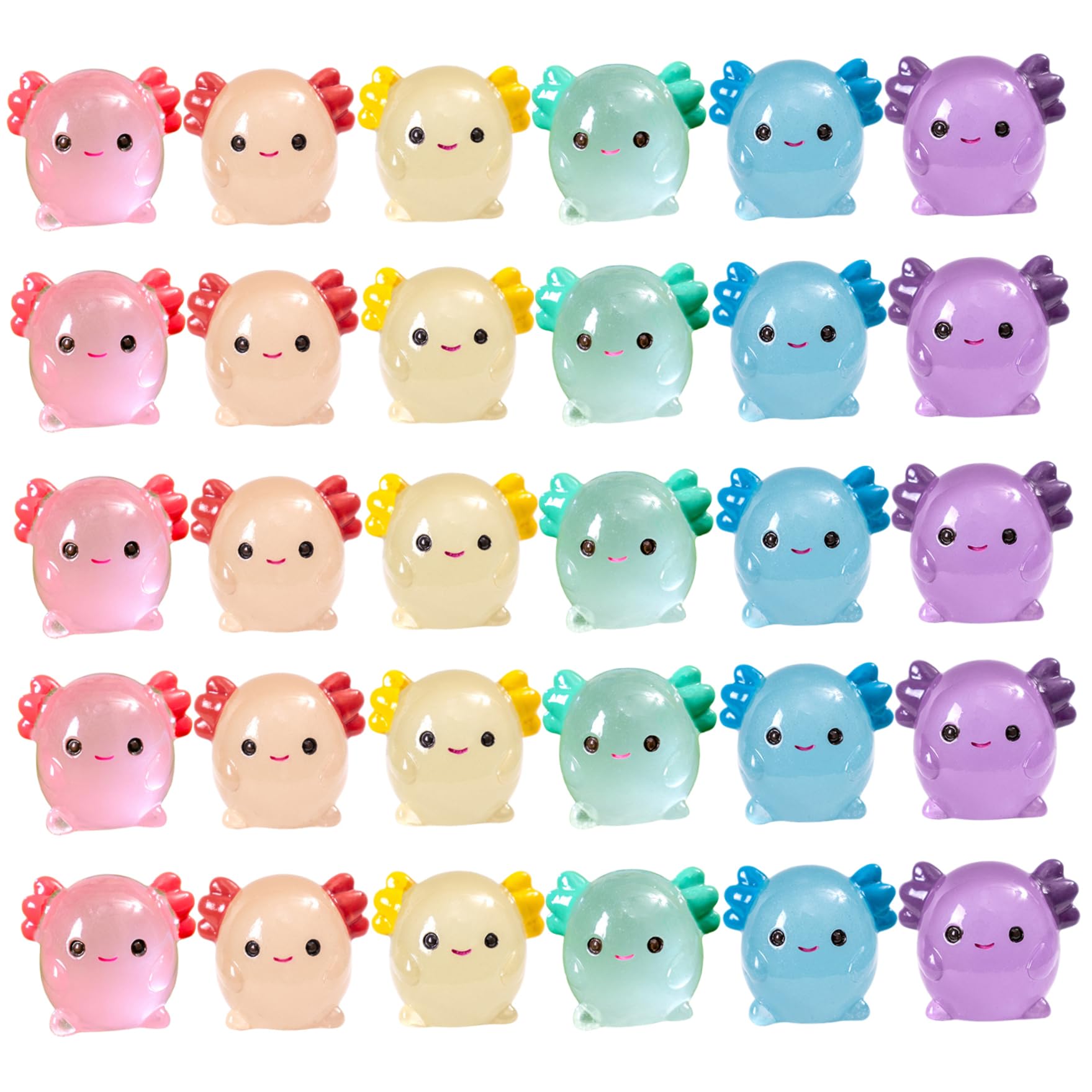 Neptuiby 30Pcs Mini Resin Axolotl, Axolotl Figurine, Luminous Mini Resin Animals for DIY, Garden, Dollhouse, Birthday, Party Decoration, Aquarium.