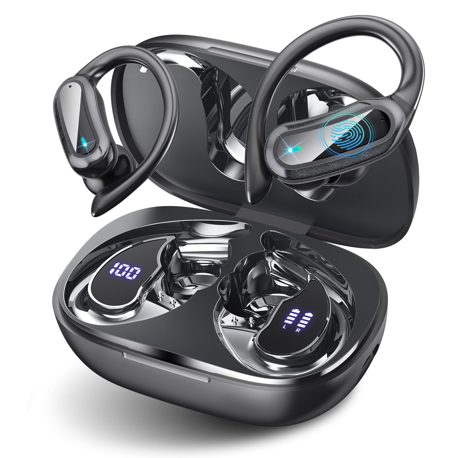 Photo 1 of Wireless Earbuds Bluetooth 5.4 Headphones, 54H Playtime Stereo Earphones with Noise Cancelling Mic, IPX7 Waterproof, Fast Charging and Comfort Fit Ear Buds for Fitness/Sports/Workouts/Travel Black