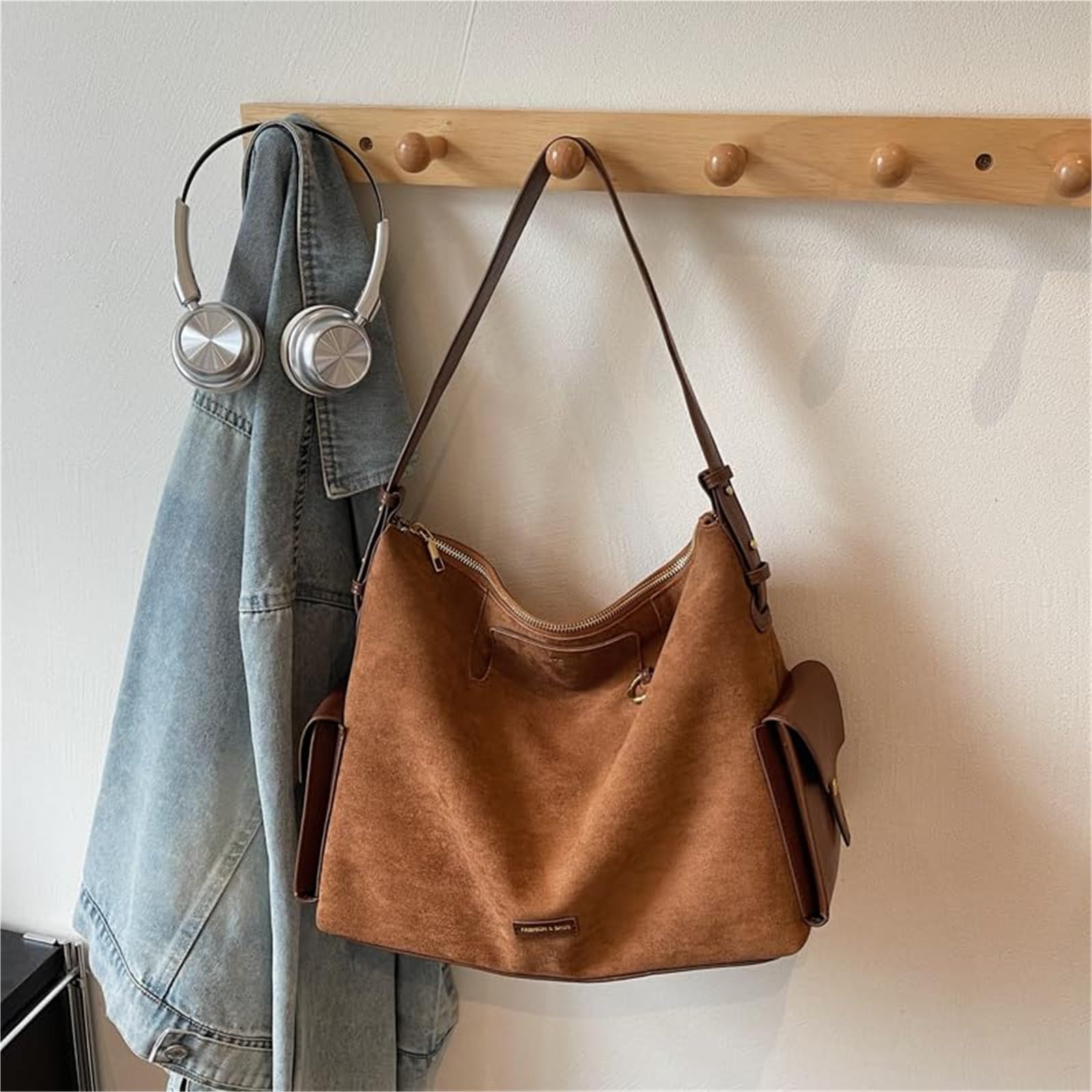 Torba materiałowa w stylu vintage, zamszowa torba na ramię