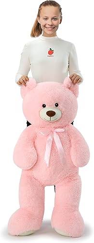 Miniatura 10 de Tezituor Oso de peluche gigante de 52 pulgadas, oso de peluche grande rosa para novia, niños, oso grande de tamaño real, regalo para el día de San