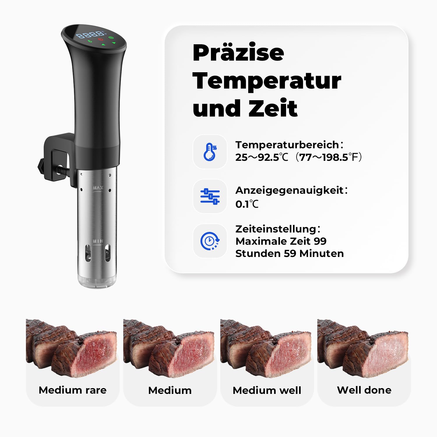 OUSFOT Sous Vide Garer, 0,1°C Präzise Temperaturregelung Sous Vide 3D-Wasserzirkulation,Geeignet für Steak, Lachs, Gemüse und Andere Lebensmittel Gesund und Fettarm,Schwarz