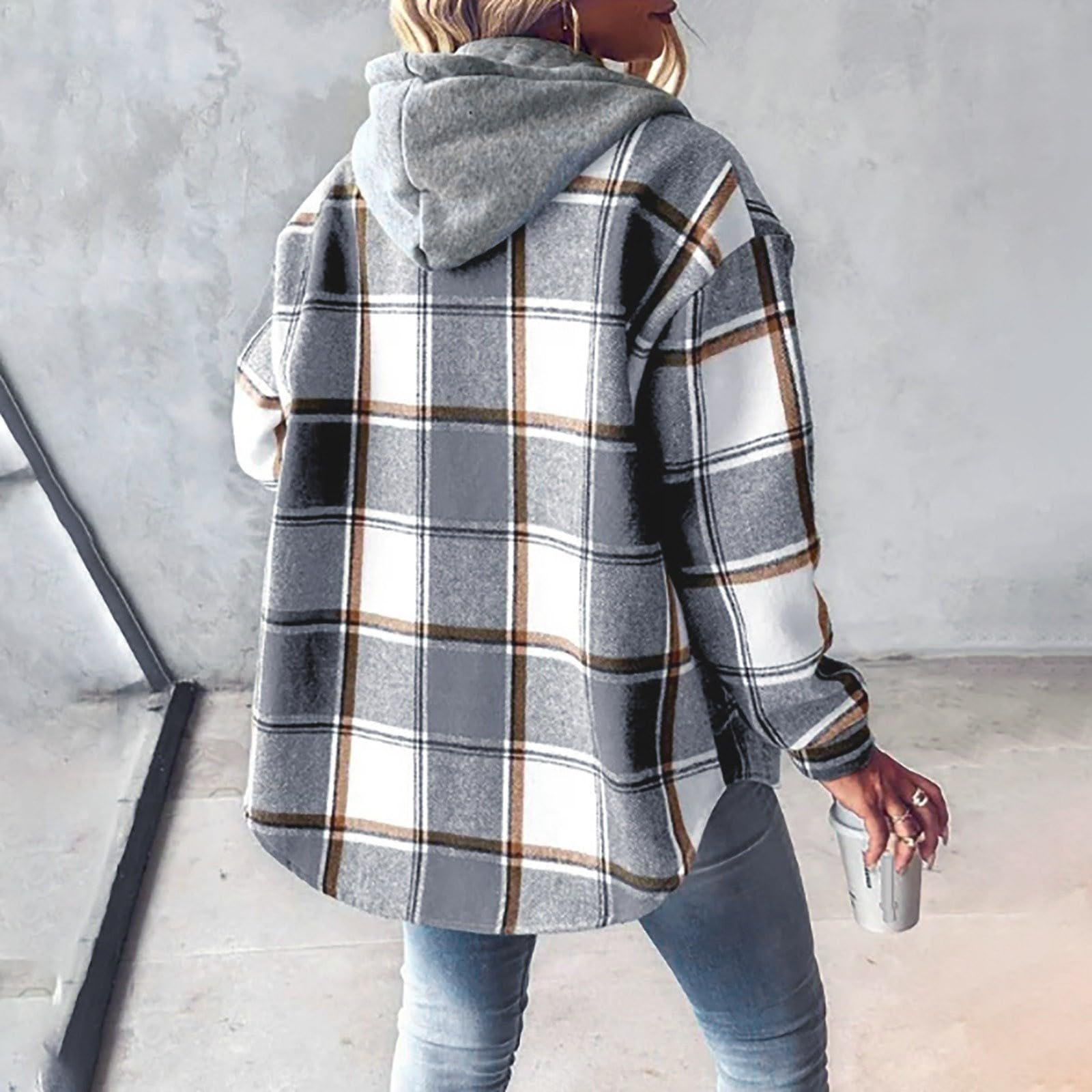 Abrigo a cuadros para mujer, chaqueta de entretiempo a prueba de viento, chaqueta de ocio, chaqueta de trabajo, chaqueta de trabajo, moda de manga larga, cortavientos, chaqueta cálida,