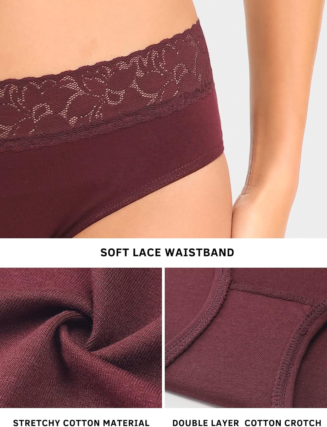 Womens Underwear Cotton Lace Panties Soft Bikini Panty Comfortable Hipster Stretch Full Ladies Briefs 5 Pack S-XL - Image 4