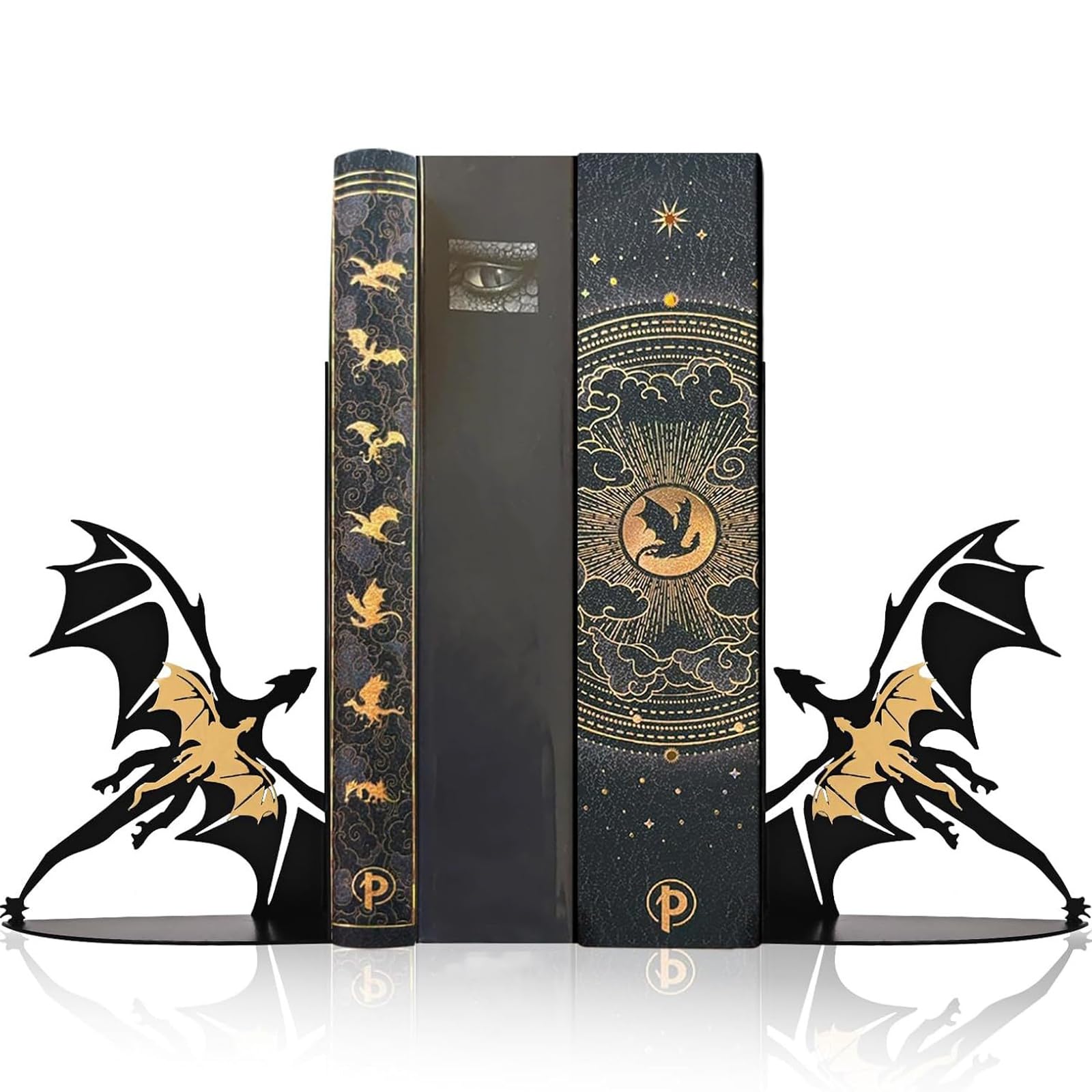 Book Ends 2-Pack, Heavy Duty Metal Fantasy Dragon Bookends for Shelves, Decorative Book Holders & Book Organizers for Desk, Unique Gothic Home Office Decor, for Book Lovers & Readers