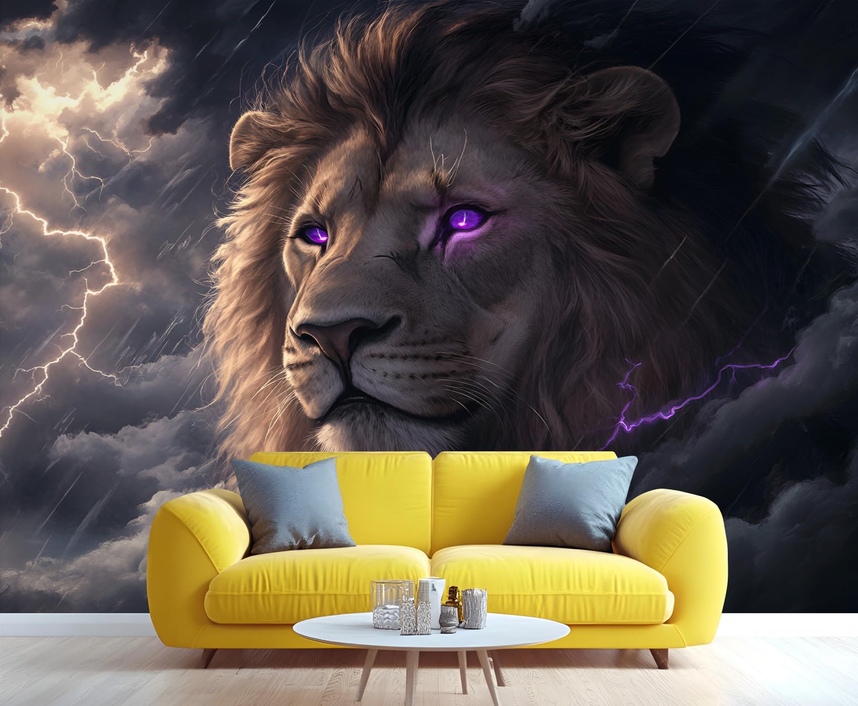 YXQAIED Lion Wallpaper, Animals Bedroom Wallpaper, Lightning Wallpapers for Living Room, Not Self Adhesive Tropical Flowers and Birds Photo 3D Wall Murals & Room Decor, 390x260cm — image 1
