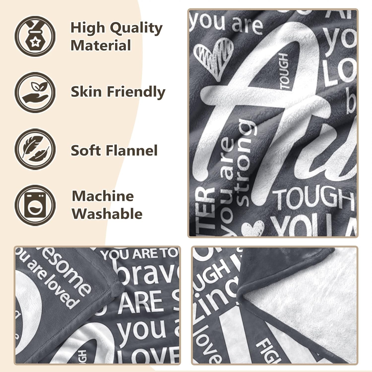Get Well Gifts for Women or Men, Inspirational Blanket for Her Him, Cancer Care Gifts for Women, Thinking of You Gift for Mom, Husband, Friend, Sister - Grey Encouragement Blanket 60'' x 50'' - Image 8