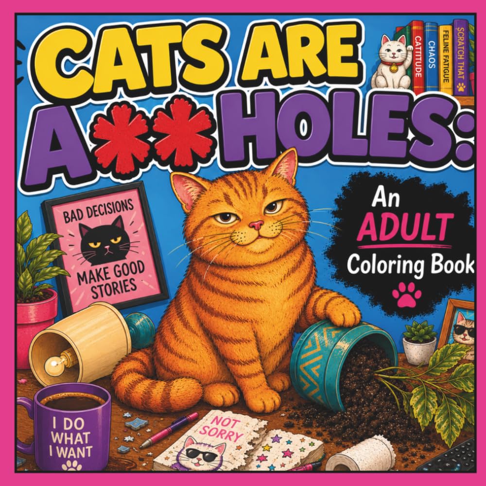 Cats Are Assholes: A Funny Adult Coloring Book Featuring Naughty Cats, Hilarious Feline Chaos, Stress Relief & Relaxation