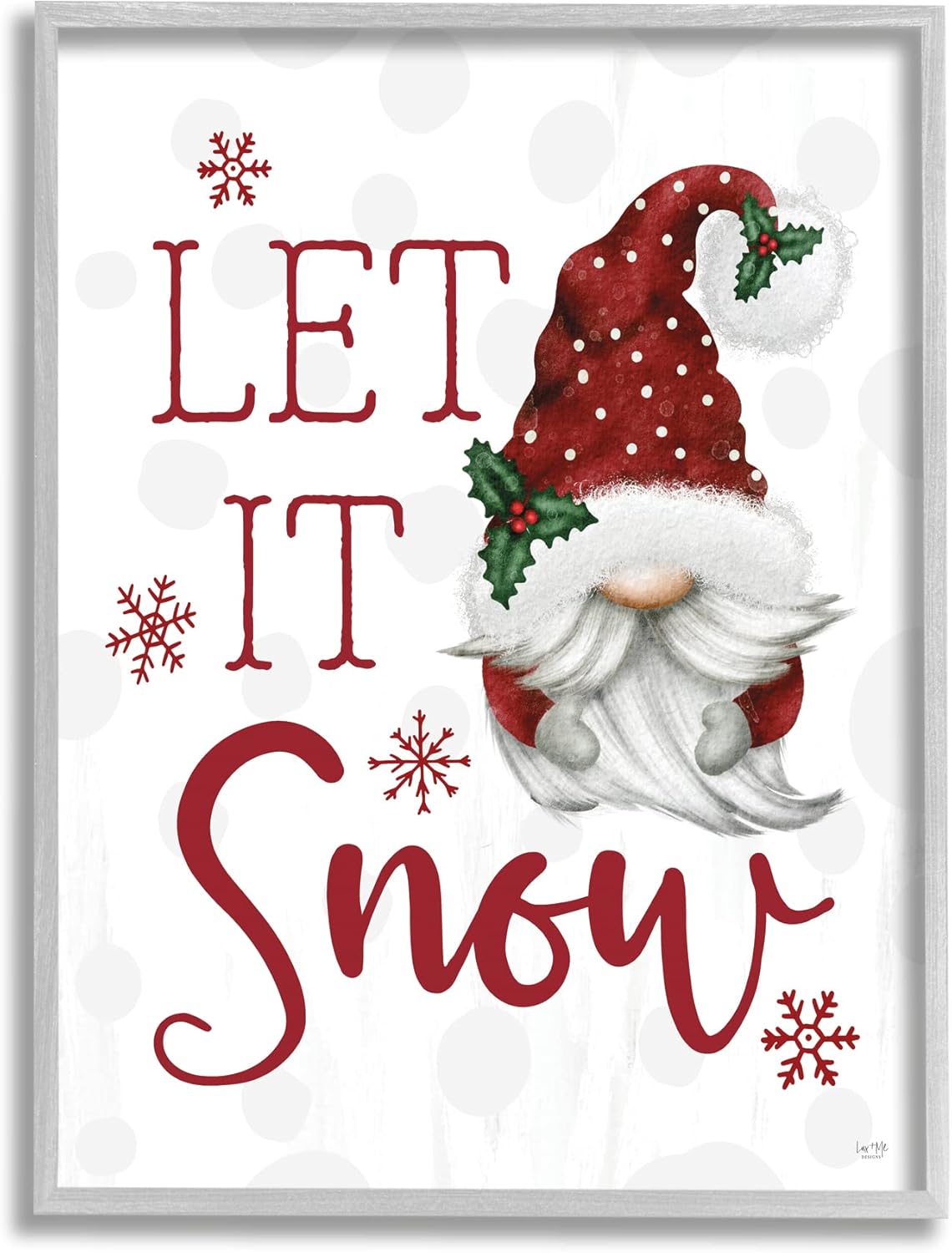 Stupell Industries Let It Snow Winter Sentiment Red Snowflakes Gnome,Design by Lux + Me Designs