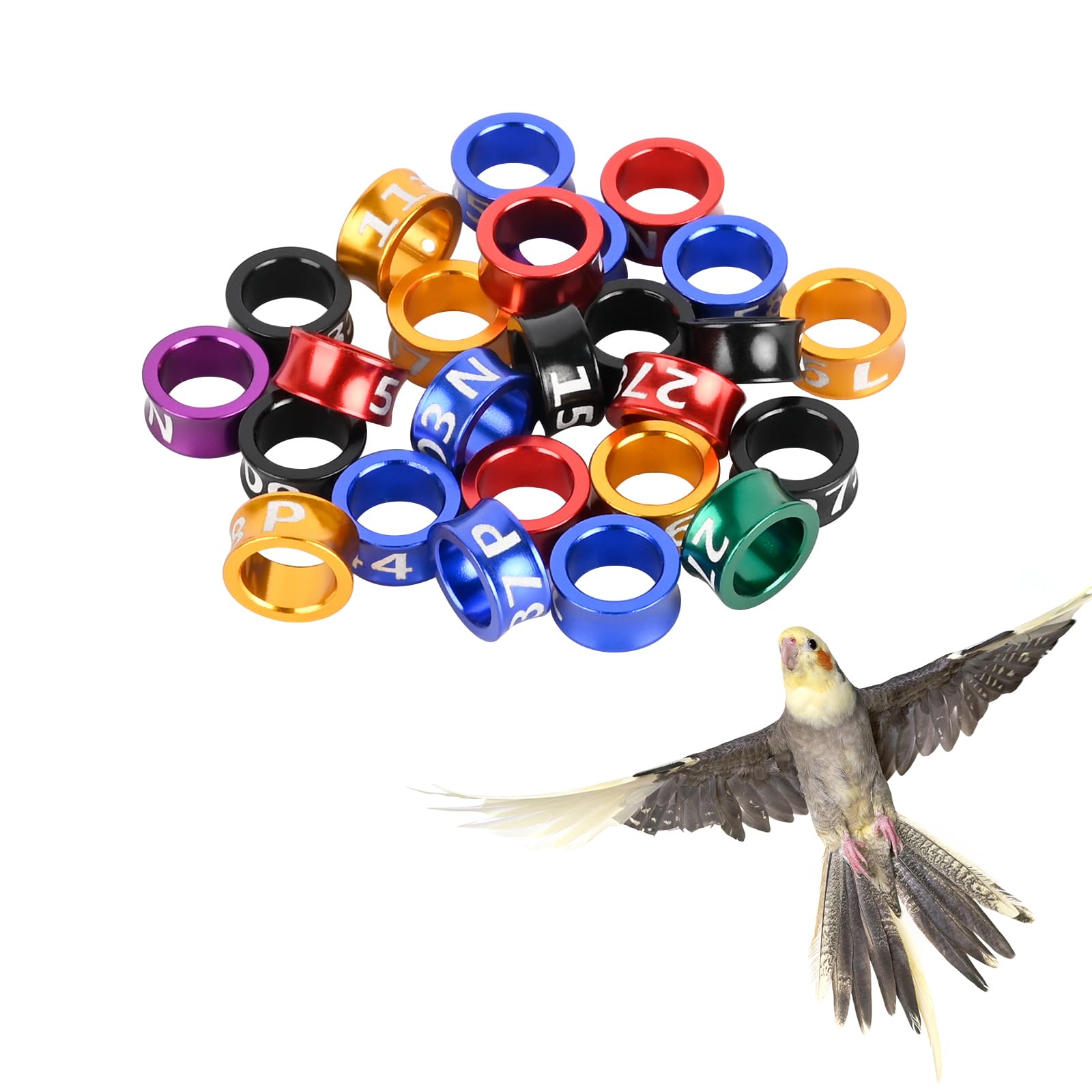 STPCTOU Bird Rings, Bird Bands, Bird Leg Rings, Multicolor Aluminum Leg Rings, Identification Training Rings Hibiscus Birds, Parrots, Peonies, Mixed