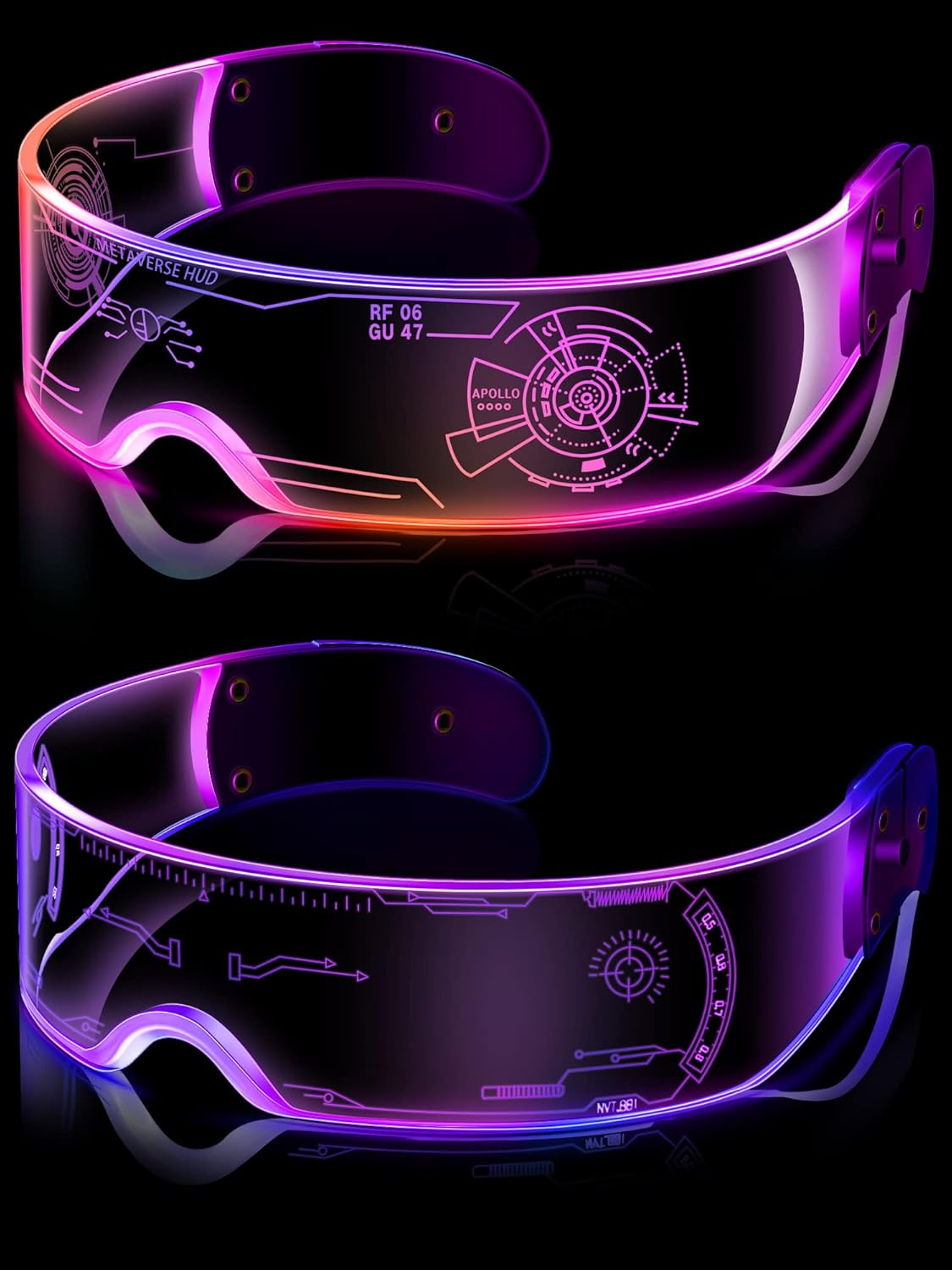 TOODOO 2 Pairs LED Visor Glasses 7 Colors Futuristic Glasses Light up Punk Accessories for Rave Party Costume - Image 2