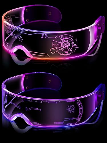 Miniatura 2 de TOODOO - 2 pares de gafas de visera LED de 7 colores, gafas futuristas, accesorios punk iluminados para disfraz de fiesta Rave