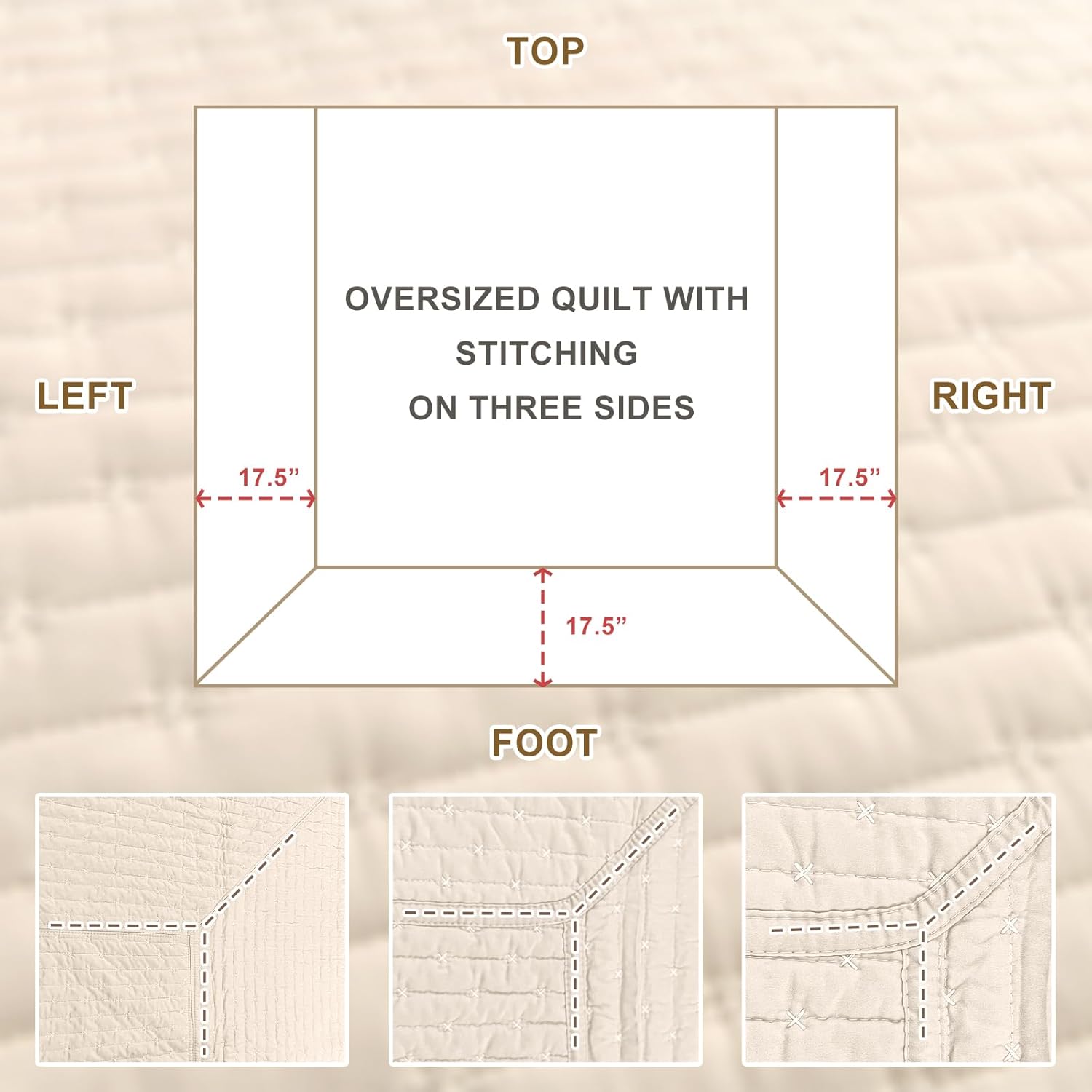 Sanracie Oversized Cal King Bedspread 128"*120" for Extra Bed, 3pcs 100% Cotton Quilt Wheat Colored Ultra Large Wide Oversized King Plus Coverlet Thin Comforter Ultra Soft and Cozy - Image 9