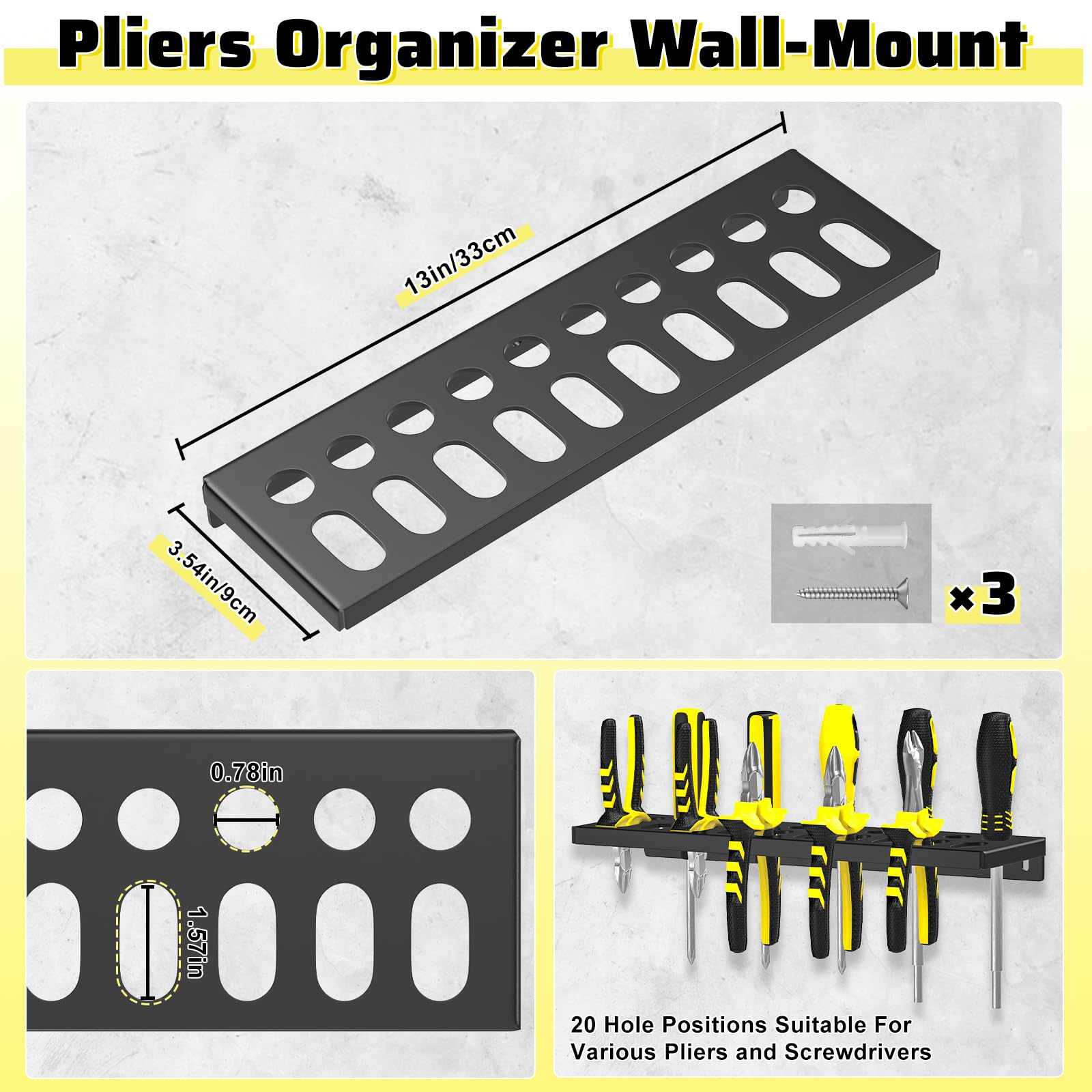 Support Mural Pour Outils - Organisateur Métal Pour Tournevis, Marteaux, Pinces Et Clés - Rangement Garage