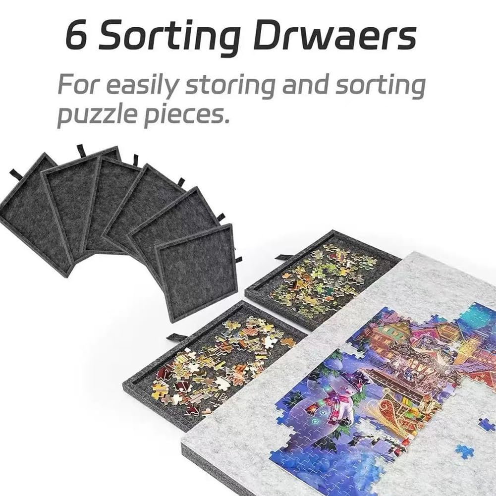 Plateau de puzzle inclinable avec couvercle de support réglable, plateau de puzzle en feutre léger avec 6 tiroirs colorés, 1000 à 1500 pièces pour table de jeux, cadeau pour ad Light Grey 90*63*4.2cm