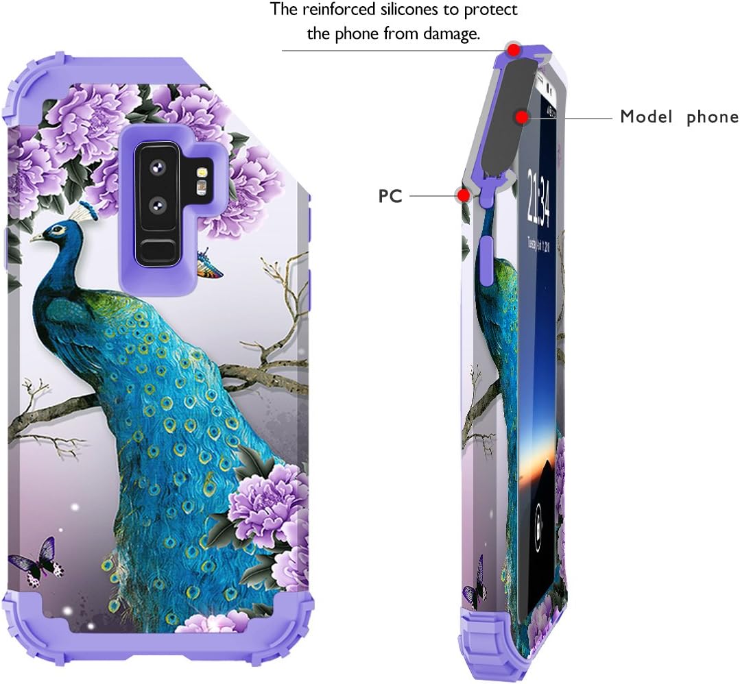 PIXIU Case for Samsung Galaxy S9 Plus, Heavy Duty Shockproof Hybrid Protective Case Cover for Galaxy s9 Plus Peafowl Unique Pattern Design