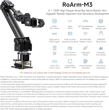 Waveshare Robotic Arm Kit, 5 + 1 DOF High-Torque Serial Bus Servo Robotic Kit, Based on ESP32, Wireless Control, 2-DOF Wrist Joint, Compatible with LeRobot, Adopts 5X All Metal ST3235 Bus Servos