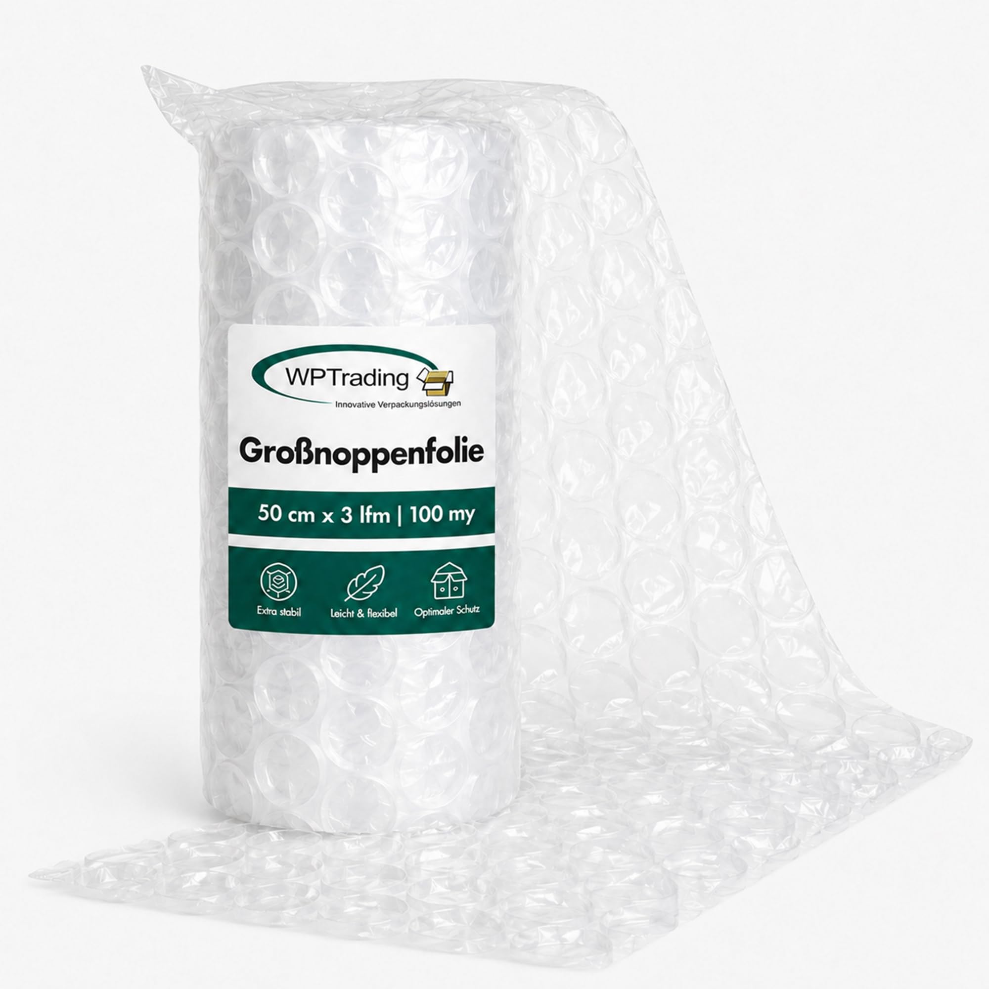 8 x Rolle Großnoppenfolie 50 cm x 3 m (2-lagige mit 100 my) - Noppenfolie 50cm breit mit Noppenhöhe 12 mm - Extra Stoßdämpfende Luftpolster- & Verpackungsfolie reißfest Versand & Umzug