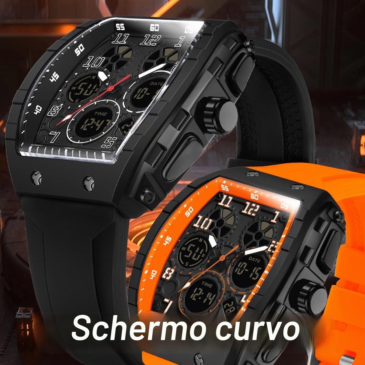 Orologio da uomo digitale analogico alla moda, impermeabile, sportivo, militare, tattico, casual, al quarzo, orologio da polso con cronometro LED, conto alla rovescia, allarme, schermo curvo per uomo