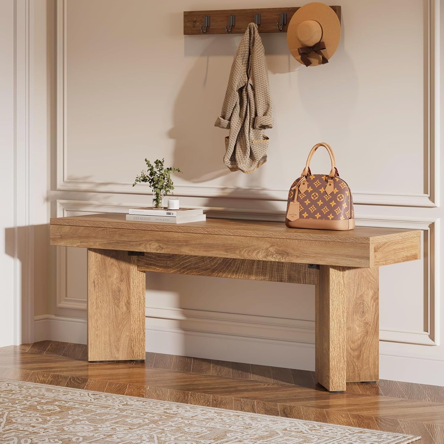 Tribesigns Farmhouse Wooden Dining Bench | 47" Indoor Entryway Bench with Sturdy Frame for Dining Room, Livingroom, Hallway, End of Bed (Rustic Brown)