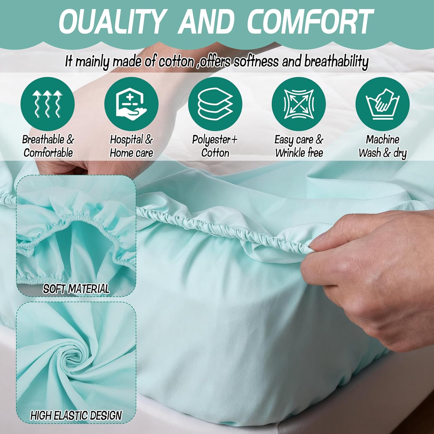 2 Pack Bariatric Hospital Bed Sheet 42"x80"x12" Deep Pocket Fitted Sheets with 2 Pack Pillowcases for Oversized Medical & Bariatric Mattresses - Soft