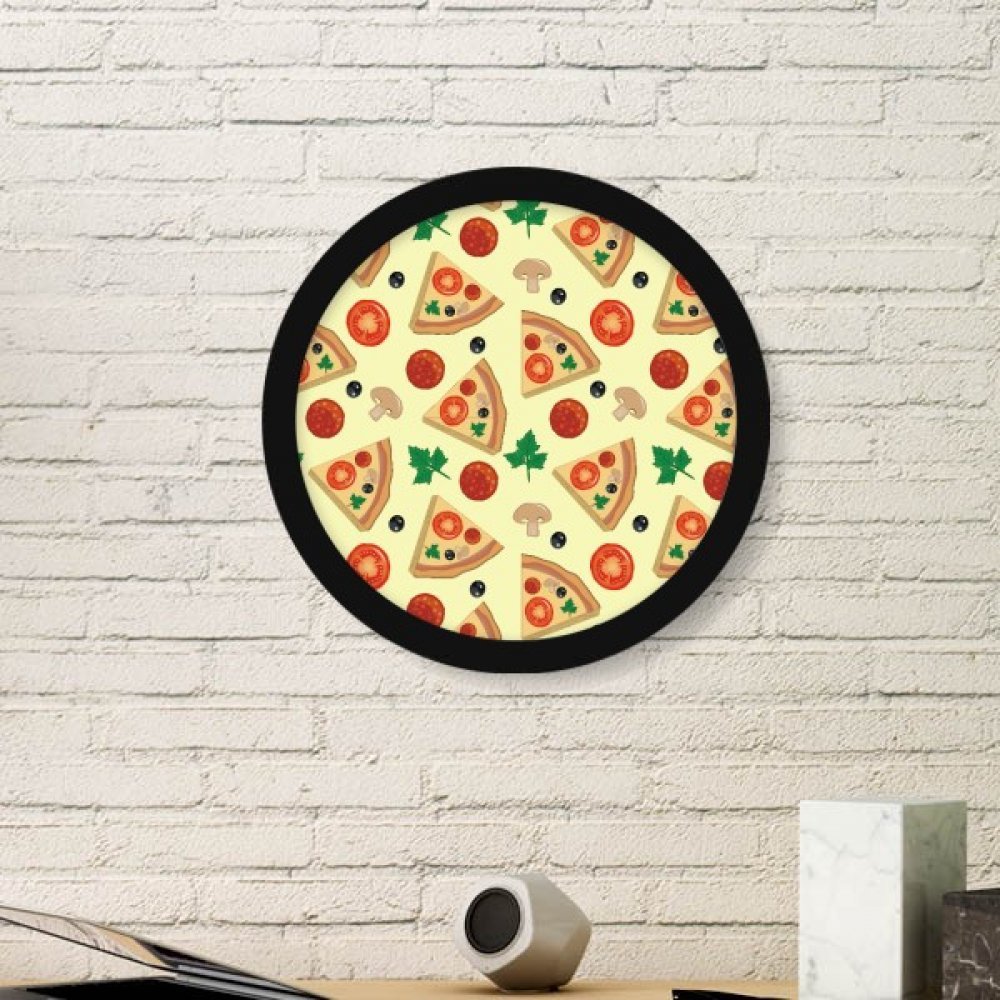Cadre photo rond en bois noir avec peinture de pizza italienne pour décoration murale de maison