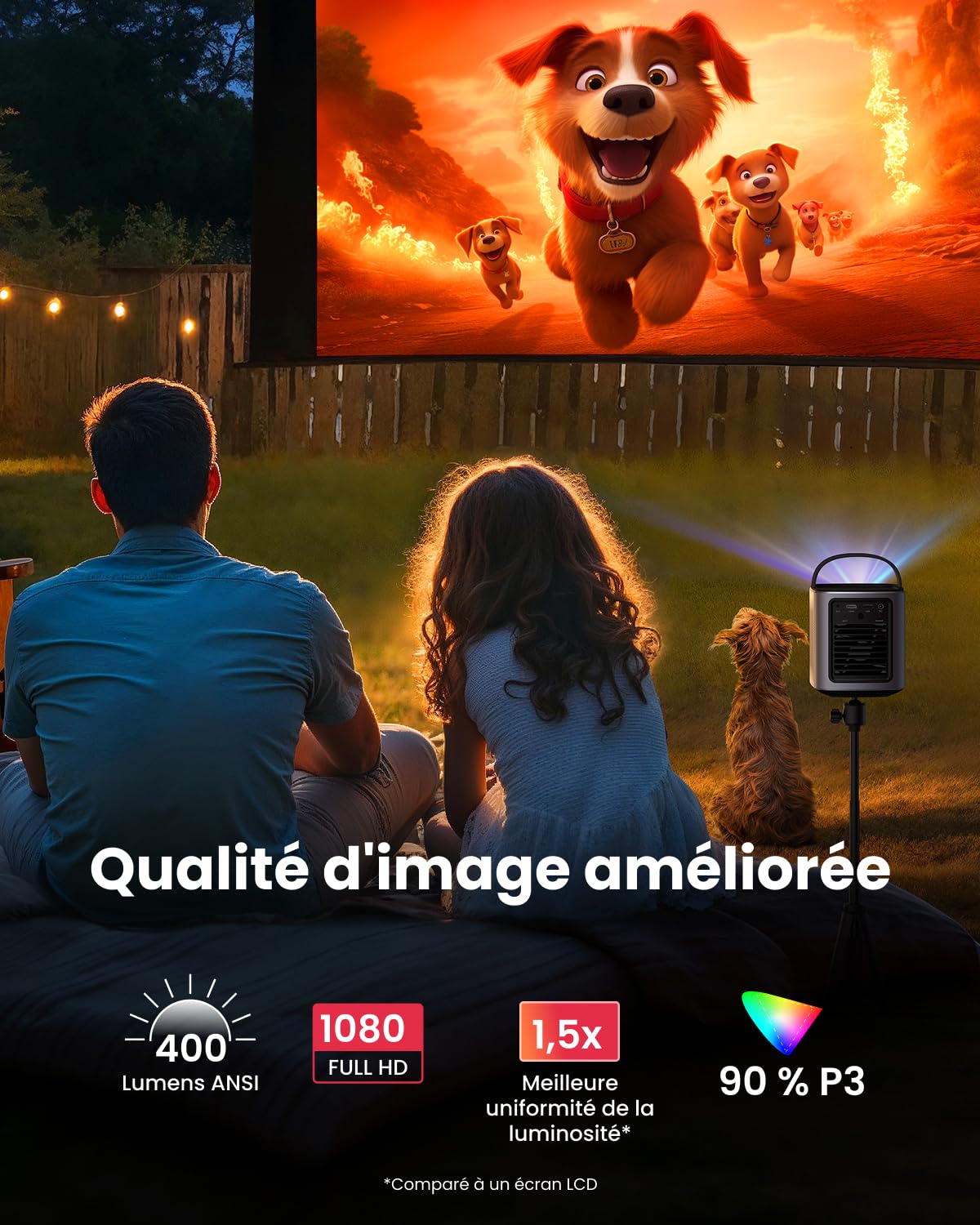 Nebula Anker Mars 3 Air 1080p videoprojecteur, Mini projecteur Portable 400 ANSI lumens, Google TV Officiel, Dolby Digital, 2 * 8 W, Batterie intégrée, 2,5 h d'autonomie