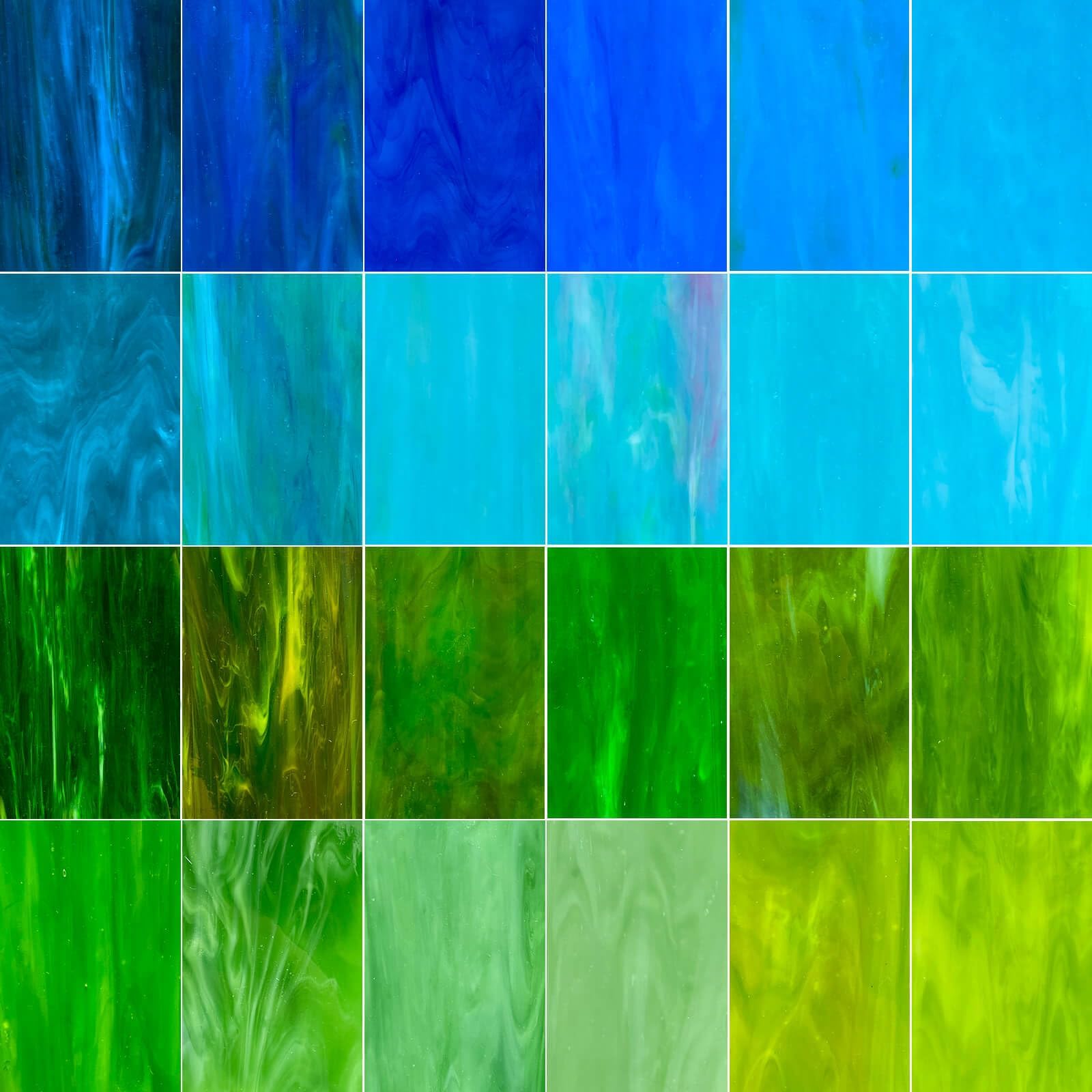 LITMIND 24 Sheets Blue & Green Stained Glass Variety Pack – 4 x 6 Inch Art Glass Sheets for Mosaic Art, DIY Crafts & Decorative Projects