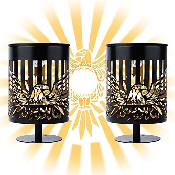 Solar Fence Lights 2 Pack, Outdoor Deck Step Wall Lights, Metal Waterproof LED Warm Yellow Light for Garden Post Patio Backyard Yard Decor Eagle-2, 2