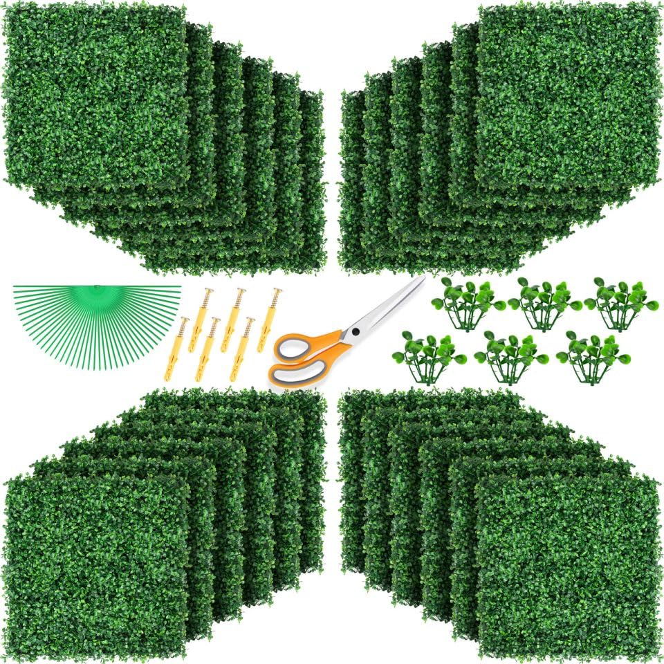 POZOY 24 PCS Artificial Grass Wall Panels 20"x20" Boxwood Hedge Greenery Wall Backdrop with UV Protection for Home Green Garden Decor Privacy Fence Balcony Screen Indoor Outdoor Wedding Party