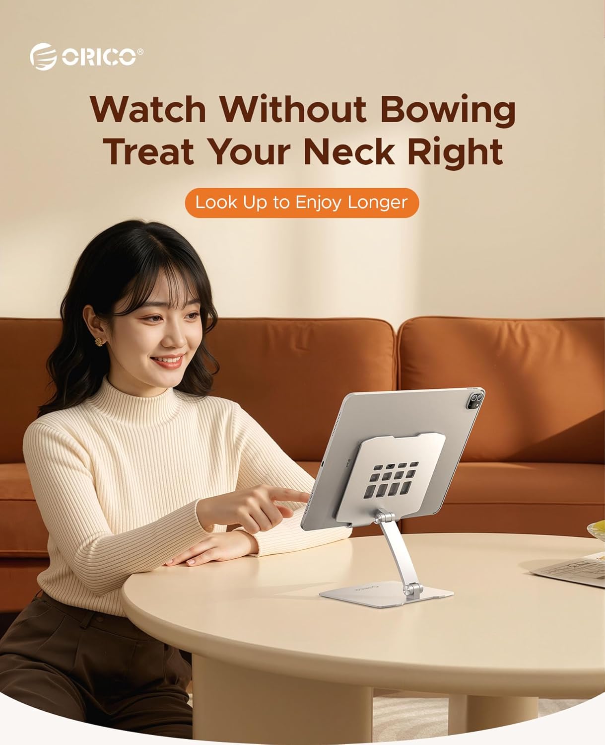 ORICO Tablet Holder Stand for iPad up to 12.9 Inch, Adjustable Tablet Holder for Desk, Aluminum Alloy, Compatible with iPad Pro/Air/Mini, Kindle, Galaxy Tab, Fire, iPhone 17, Switch - FB1, Silver