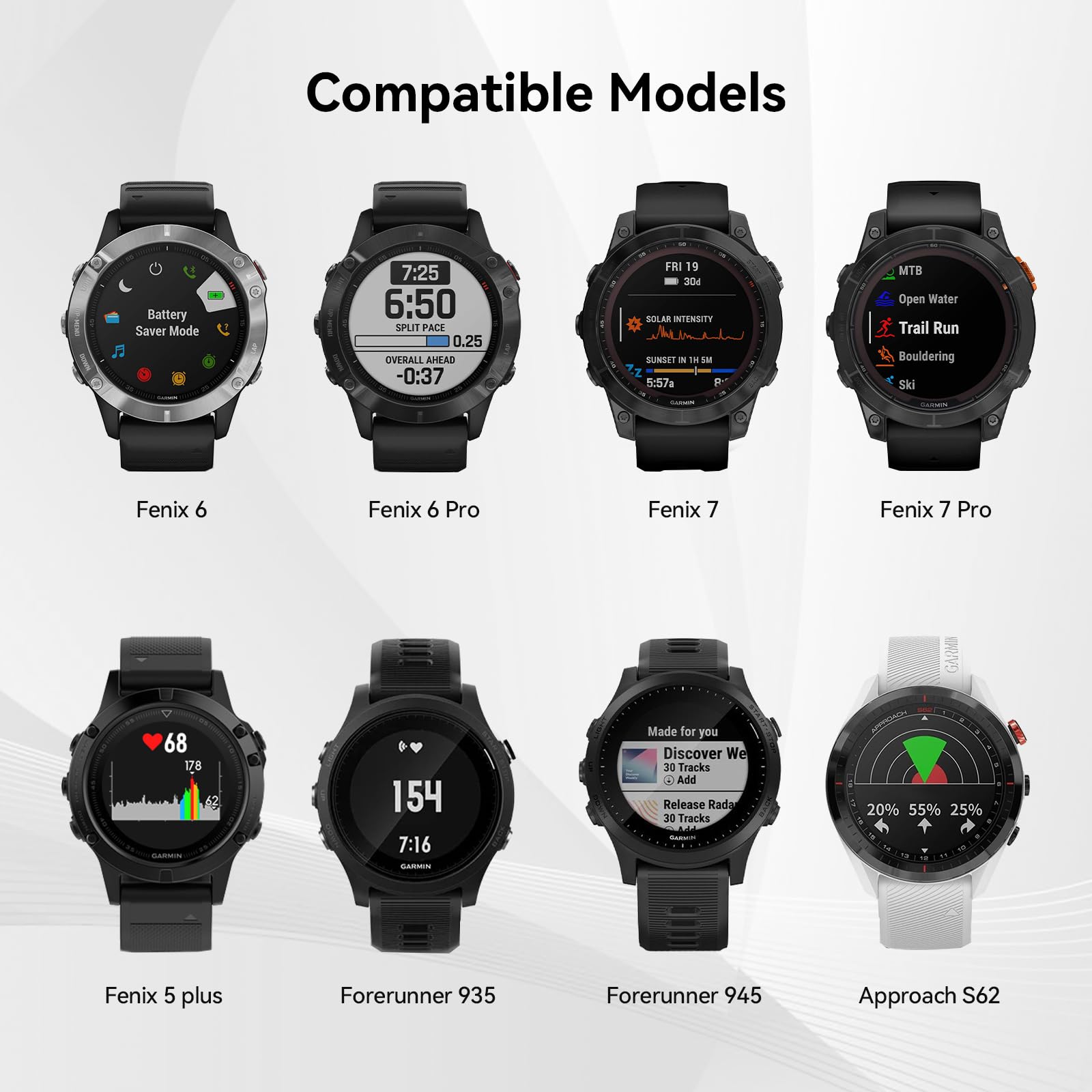 aceyoon 22mm Cinturino Quickfit Compatibile con Garmin Fenix 7/7 Pro/6/6 Pro/5/5 Plus/Instinct, 2 Pezzi Bracciale Smartwatch in Silicone Sportivo Cinturino di Ricambio per Forerunner 935/945/955/965