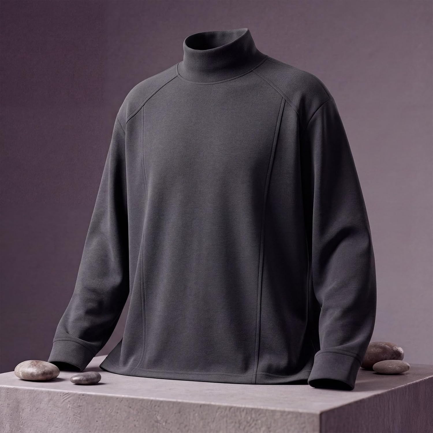 Men's Classic Mock Neck Shirt Long Sleeve Paneled Detail Pullover