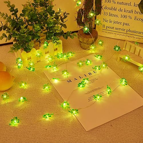 Miniatura 5 de Tira de luces verdes de 13 pies con 40 LED de trébol de cuatro hojas con control remoto, utilizada para decorar dormitorios, hogares, jardines,