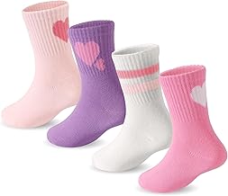 DRESHOW Chaussettes Enfant Fille Chaussettes de Sport Fille Avec Cœurs Rayés 4 Paires Pour Enfants 4-10 Ans