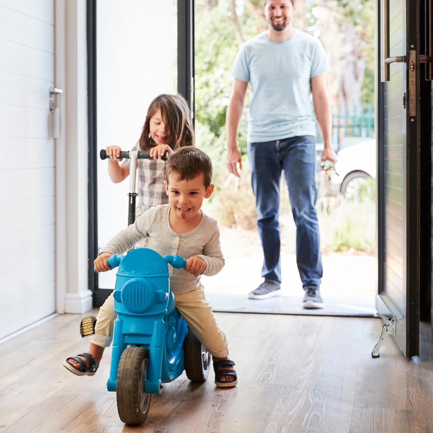 8 Pack Door Stoppers, Heavy Duty Kickdown Door Stopper, Adjustable Door Stop for The Bottom of Door, Aluminum Alloy Metal Door Holder with Rubber Tip to Keep Door Open (Satin Nickel)