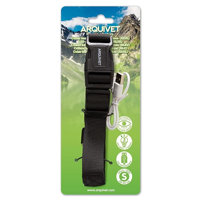 Foto 2 de 5 de Arquivet - Collar Luminoso para Perro LED Azul - Talla S 28-40cm/2,5cm