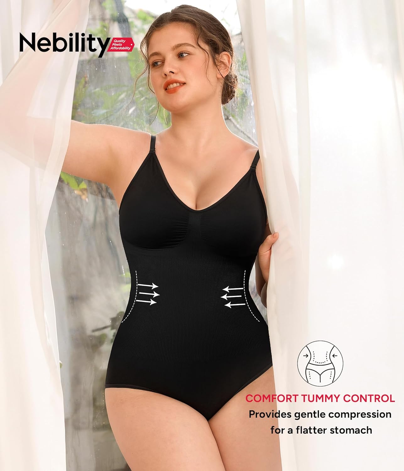Size M/L Nebility Shapewear for Women Tummy Control Shapewear Bodysuits Seamless Body Shaper Waist Trainer Snatched Body Suit