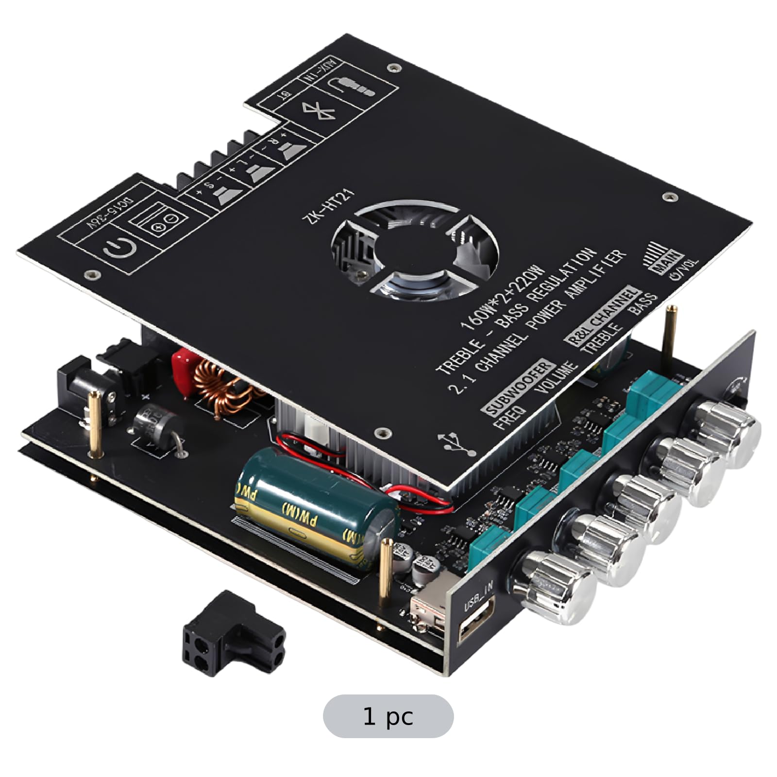 ZK-HT21 TDA7498E Bezprzewodowa płyta wzmacniacza mocy, 2.1-kanałowy wzmacniacz audio, wyjście 160 W x 2 Plus 220 W, sterowanie tonami wysokimi basami do głośników DIY, domowego stereo, 14,5 x 12,7 x