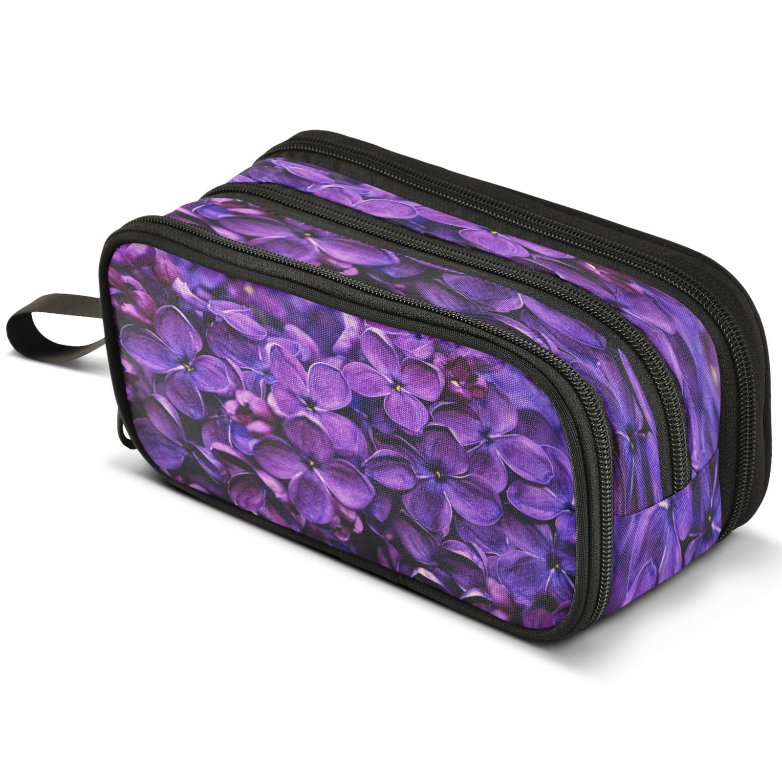 Mnsruu Purple Lilac Syringa Vulgaris Blossom Pencil Case Large Capacity Pen Pouch Pencil Bag with 3 Compartments Pen Holder Organizer Stationery Bag โ image 1