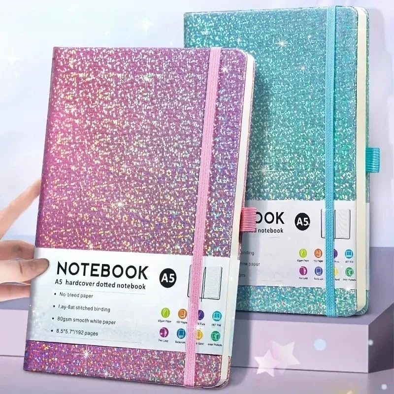 Glitter A5 Notebooks with Pen Holder,Hardcover Journals Notebook for Note Taking,diary Writing,work,Bling Note Book for Girls (Pink)
