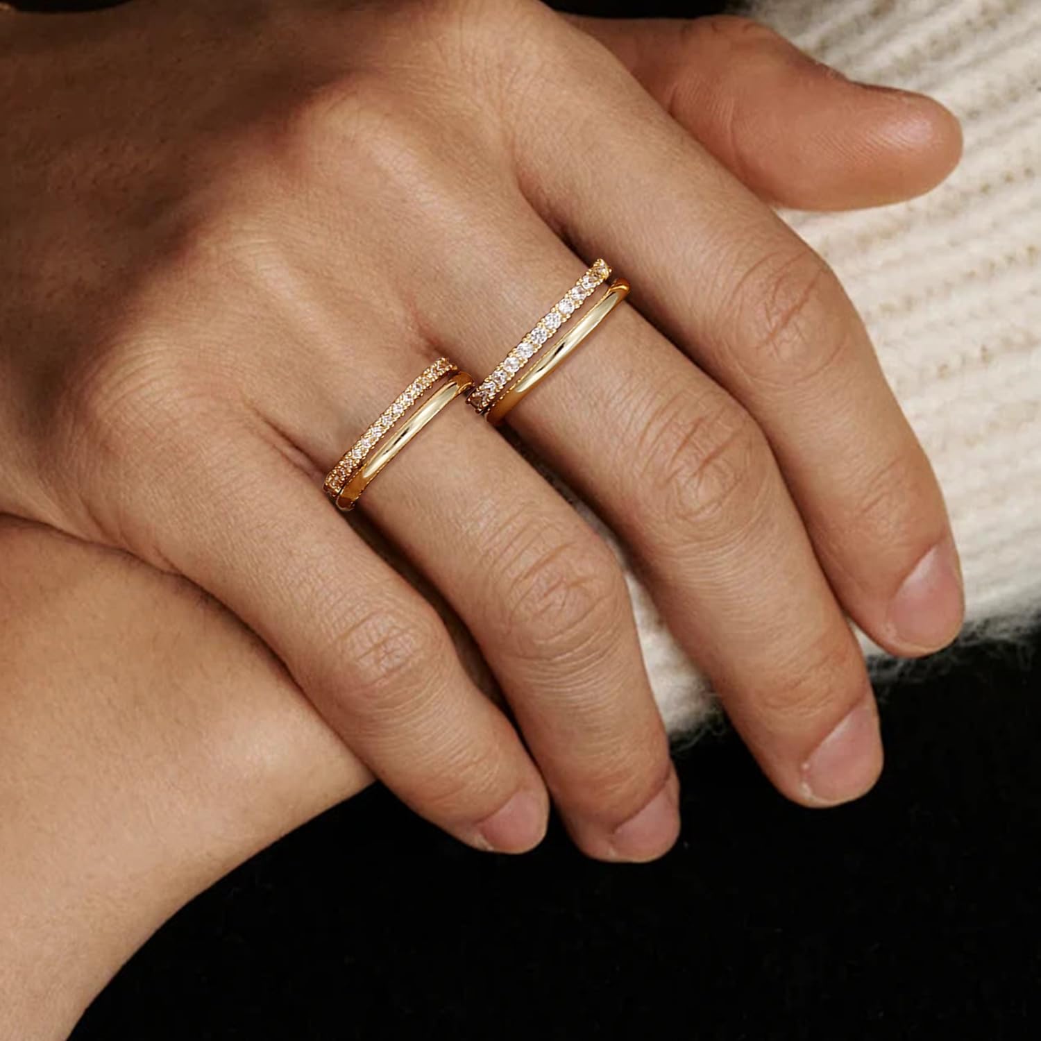 COLOYAN 18K Gold Plated Stackable Rings for Women Non Tarnish, Mixed Metals Multi Ring, Colored Cubic Zirconia Stacking Rings Jewelry - Image 5