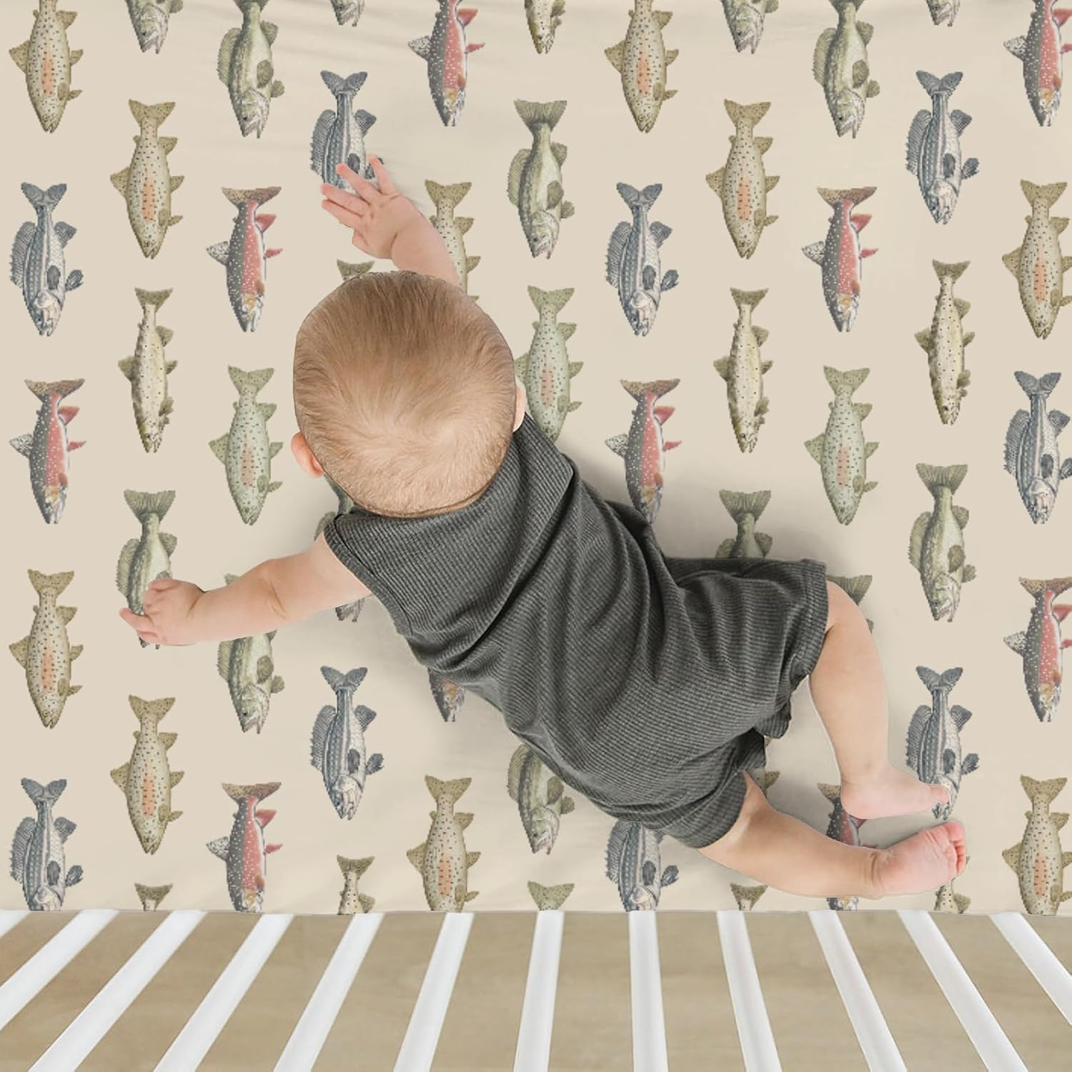 Lake Fishing Baby Crib Sheets for Boy Girl 52"x28" Freshwater Fishes Soft Snug Fitted Crib Mattress Covers Hunting Camping Nursery Baby Sheet for Crib & Toddler Bed Mattress Fishing Lover Gift